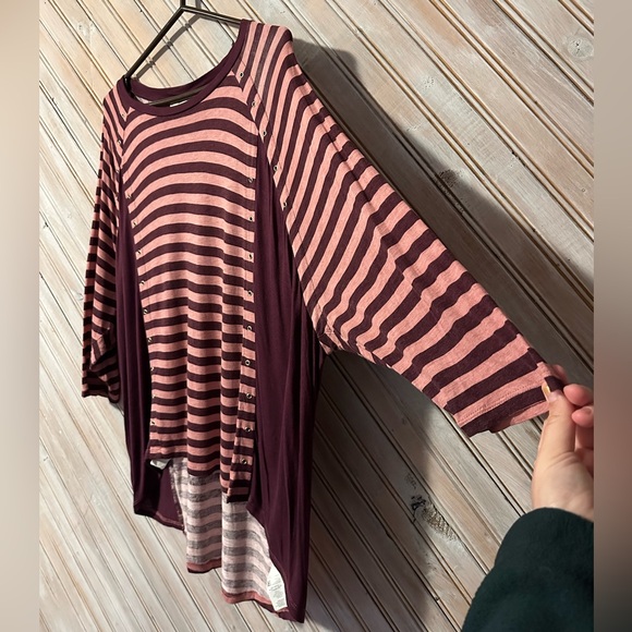 Michael Kors Pink & Burgundy Flowing Long Sleeve Blouse Top Stripped Embellish - Picture 3 of 7